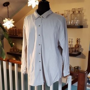 Monterey by Koret Womens Brushed-Finish Beige Button Down Long Length Shirt